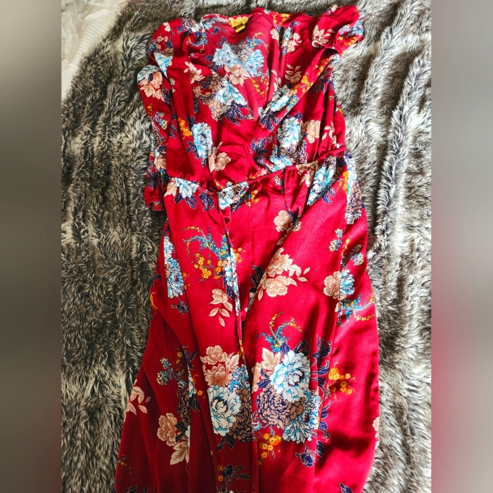Floral Strapless Red Short Romper- Wrangler Size Xl